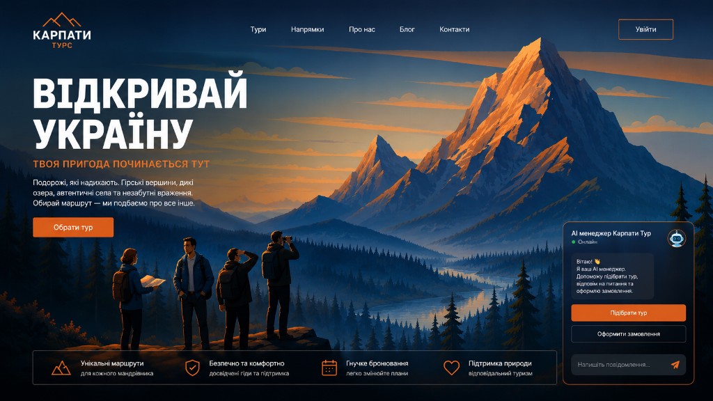 Перший екран Карпати Турс з AI-чатом